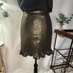 NWT “mi ami” Francesca’s Collections Black Gold Sequin Ruffled Hem Mini Skirt  S